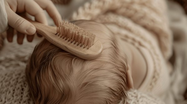 Brosse bébé en bois douce pour cuir chevelu sensible